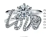  ?? ?? Platinum and diamond Tif fany Setting engagement ring ; white gold and diamond Paloma’s Graf f iti Love (small) ring