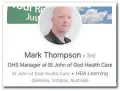  ??  ?? Above: A screen grab of Mark Thompson’s LinkedIn profile stating that he now works at St John of God Hospital. Left: Mr Thompson after giving evidence to the inquest into the Dreamworld tragedy this week.