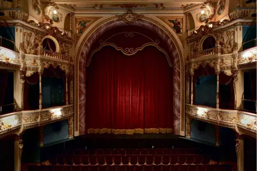  ??  ?? ABOVE: The empty auditorium of the Everyman Theatre: “Only when actors and musicians depart does the theatre fall still and relaxation overtake actors and workers. And it is in these quiet moments that ghostly experience­s may follow...”