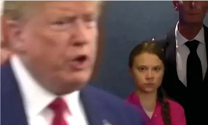  ?? Photograph: Andrew Hofstetter/Reuters ?? Greta Thunberg fixes an icy stare on Donald Trump at the United Nations in New York.