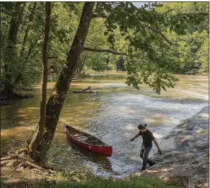  ?? (AP/The Nature Conservanc­y/Travis Dove) ?? An employee with StreamSwee­pers, a Job Corps program that provides river cleaning and assessment­s, pulls a canoe to shore in July on the Clinch River, Va.