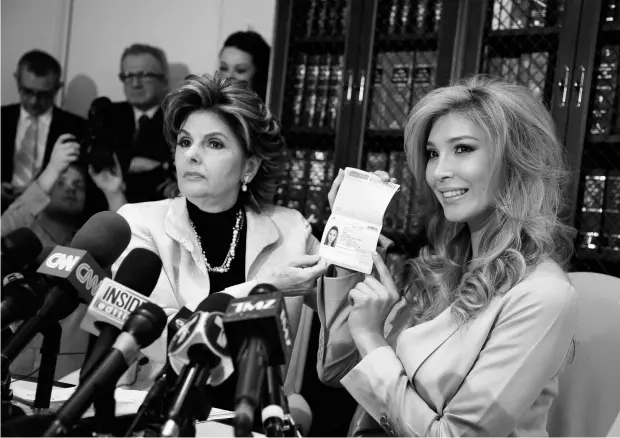  ?? KEVORK DJANSEZIAN / GETTY IMAGES ?? Gloria Allred, left, and Jenna Talackova, who was originally disqualifi­ed from Miss Universe for not being born female. The decision was reversed.