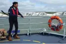  ?? Photograph: Yui Mok/PA ?? Rishi Sunak wears his Timberland boots onboard Border Agency cutter HMC Seeker during a visit to Dover in June.