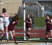  ?? PETE BANNAN — DIGITAL FIRST MEDIA ?? Souderton Sara Readinger scores on a corner against Conestoga in the first half.