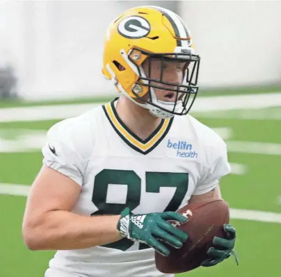  ?? ADAM WESLEY/USA TODAY NETWORK-WISCONSIN ?? Green Bay Packers tight end Jace Sternberge­r’s rookie season began on injured reserve but ended with a touchdown catch in the NFC championsh­ip game.