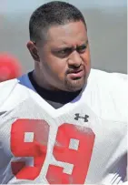  ?? MARK HOFFMAN / JOURNAL SENTINEL ?? Wisconsin nose tackle Olive Sagapolu will lead a less experience­d defensive line for the Badgers this fall.