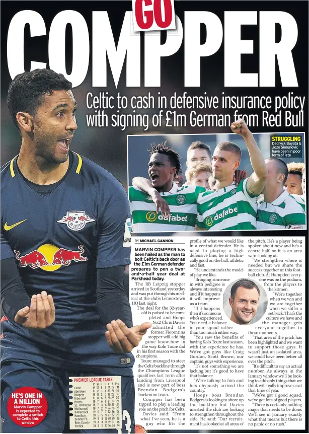  ??  ?? HE’S ONE IN A MILLION Marvin Compper is expected to complete a switch to Celtic this window Dedryck Boyata & Jozo Simunovic have been in poor form of late