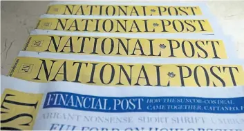  ?? POSTMEDIA FILES ?? Postmedia Network Canada Corp. revenue for the quarter was $ 189 million, down 10.3 per cent from the previous year, mainly due to a drop in print advertisin­g revenue of $ 19.9 million.