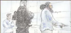  ?? (Croquis d’audience AFP) ?? Abdelkader Merah (à droite), frère du terrorsite Mohammed Merah, hier devant la Cour d’assises spéciale de Paris.