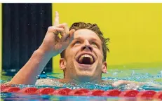  ??  ?? FOTO: IMAGO Philip Heintz bejubelt seinen neuen deutschen Rekord über 200 Meter Lagen. Mit seiner Zeit hätte er bei Olympia in Rio Silber gewonnen.