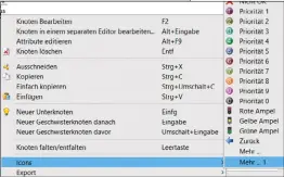  ??  ?? Mit Icons lassen sich einzelne Aspekte ansprechen­d hervorhebe­n. Freemind bietet eine Vielzahl der bunten Logos.