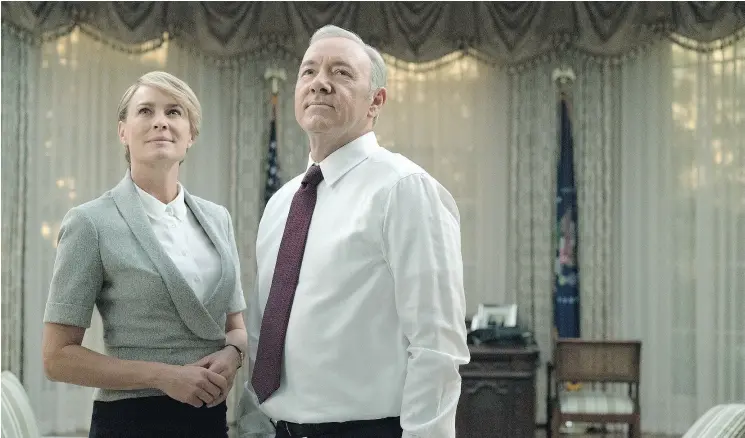  ?? NETFLIX ?? Robin Wright and Kevin Spacey are Frank and Claire Underwood in House of Cards, Netflix’s presidenti­al soap, which is now ready for its fifth season.