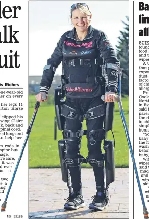  ?? Picture: TOM MADDICK/SWNS ?? Claire Lomas shows off her hi-tech suit this week