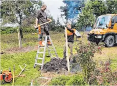  ?? FOTO: GARTENBAUV­EREIN ERLENMOOS ?? Mitglieder des Gartenbauv­ereins und Naturliebh­aber halfen bei der Biotoppfle­ge im Butzenholz mit. Dabei wurden auch Apfelbäume gepflanzt.