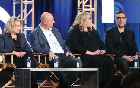  ?? FREDERICK M. BROWN/GETTY IMAGES ?? Barbara Hall of Madam Secretary, left, Shawn Ryan of S.W.A.T., and Gretchen Berg and Aaron Harberts of Star Trek: Discovery, speak about social issues.