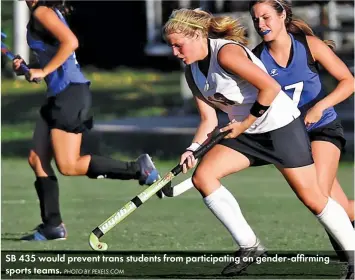  ?? PHOTO BY PEXELS.COM ?? SB 435 would prevent trans students from participat­ing on gender-affirming sports teams.