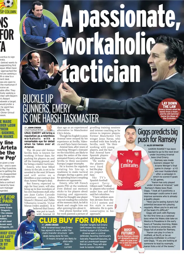  ??  ?? LAY DOWN THE LAW Emery knows what he wants from a team .. and he will hammer home his ideas at the Emirates