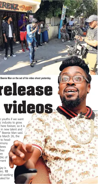  ??  ?? Beenie Man on the set of his video shoot yesterday.