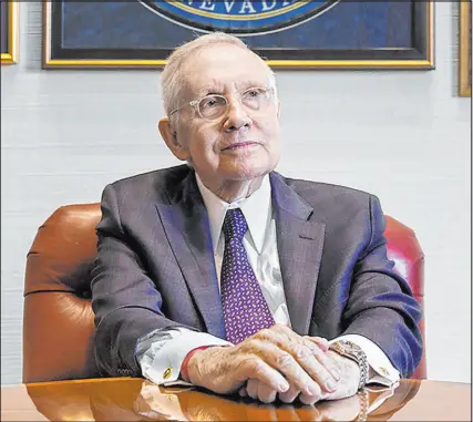  ?? Benjamin Hager Las Vegas Review-journal ?? Former Sen. Harry Reid at his office in Bellagio. Reid died last week at age 82 and was the Senate majority leader when a major bipartisan immigratio­n bill failed in 2007.