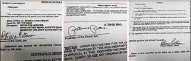  ?? MARK GOKAVI / STAFF ?? Signatures showing the grand jury foreman’s name appear on a no bill against Jessica Grieco, an indictment and in an affidavit in which the foreman said she signed both of the other documents.