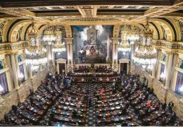  ?? ?? Pennsylvan­ia lawmakers take the oath of office in the House chamber in the Capitol building in Harrisburg in 2021. They will do so again this week.