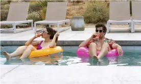  ??  ?? Cristin Milioti and Andy Samberg in Palm Springs, a goofy, drunken scrap of escapism. Photograph: Jessica Perez/AP