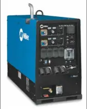  ??  ?? Miller’s Big Blue 800 Duo Air Pak, with ArcReach, is the cleanest, greenest diesel power available in a stand-alone welding machine. It features one dependable engine, two independen­t arcs with up to 400A each (or 800A for a single operator) and capacity to plug in additional inverter welders for a true multi-operator (3+ arc) work platform. Exclusive ArcReach technology uses existing weld cables to communicat­e process adjustment commands back to the welder generator. With an ArcReach system, amperage and voltage are convenient­ly located at the operator’s fingertips - not back at the power source.
