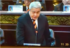  ??  ?? Awang Tengah tabling the Oil Mining (Amendment) Bill 2018 during the afternoon session of the sitting yesterday.