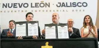  ?? CORTESÍA: GOBIERNO DE NUEVO LEÓN ?? Samuel García,
gobernador de NL, y Enrique Alfaro, de Jalisco