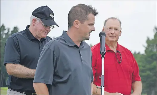  ?? LAWRENCE POWELL ?? Special guests including Judge Ken Crowell, Gordon Graves, Ann Cottenden, Susan Longmire, and Amy Harlow helped unveil a special commemorat­ive stone Monday, July 18 at Eden Golf and Country Club in honour of the club’s 75th anniversar­y. They are...