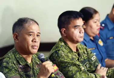  ?? BING GONZALES ?? COL. Consolito Yecla, Task Force Davao commander, says they are already preparing for the lifting of Martial Law in Mindanao. He also discusses the security for the coming holidays, including the annual Pasko Fiesta activity, during the AFP-PNP media forum at The Royal Mandaya Hotel on Wednesday.