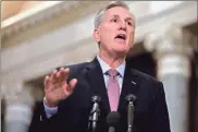  ?? Anna Moneymaker/getty Images/tns ?? U.S. House Speaker Kevin Mccarthy, R-calif., at a news conference in Statuary Hall of the U.S. Capitol Building on Jan. 12, in Washington, D.C.