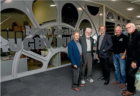  ?? WARWICK SMITH/ STUFF ?? The men behind the museum: from left, Neil Monro, Bob Luxford, Stephen Berg, Clive Akers and former All Black Nev Macewan.