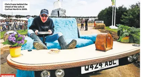  ??  ?? Chris Evans behind the wheel of the sofa at CarFest North in 2009.