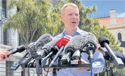  ?? ?? STEPPING UP: Chris Hipkins speaks to the media after being confirmed as the only nomination to replace Jacinda Ardern as leader of the Labour Party, outside parliament in Wellington, New Zealand.