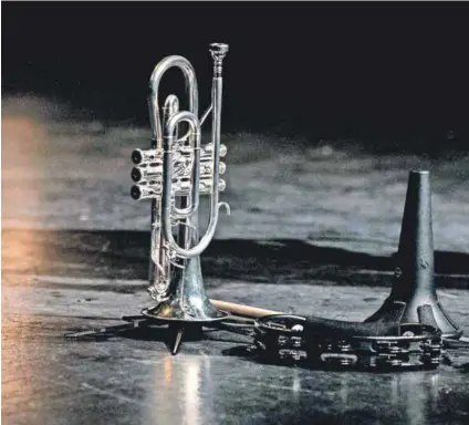  ??  ?? Dearly departed: Hugh Masekela’s trumpet on the stage of the Les bouffes du Nord theatre in Paris during his concert in 2013. Photo: Paul Charbit/CrowdSpark