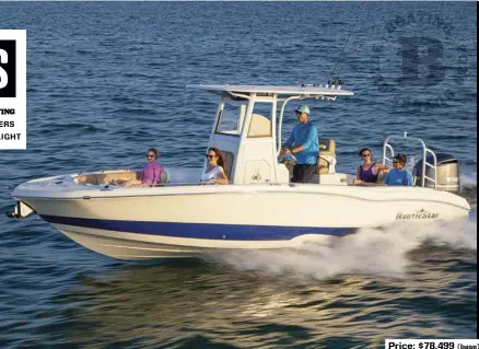  ??  ?? SPECS: LOA: 25'2" BEAM: 8'6" DRAFT (MAX): 1'5" DRY WEIGHT: 3,650 lb. SEAT/WEIGHT CAPACITY: 12/1,733 lb. FUEL CAPACITY: 75 gal. AVAILABLE POWER: Yamaha outboards to 350 hp