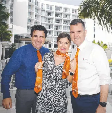  ?? Picture: ANNA ROGERS ?? LEADERS: Cairns Chamber of Commerce president Nick Loukas, Tourism Tropical North Queensland chairwoman Wendy Morris and Advance Cairns chairman Trent Twomey.