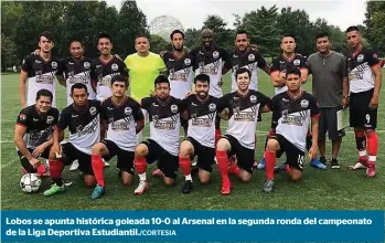  ??  ?? Lobos se apunta histórica goleada 10-0 al Arsenal en la segunda ronda del campeonato de la Liga Deportiva Estudianti­l./CORTESIA