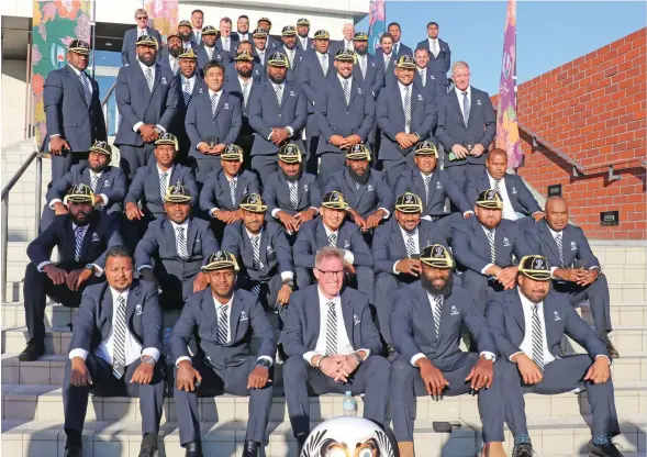  ?? Photo: FRU Media ?? The Fiji Airways Flying Fijians and officials with their Test caps during the official welcome ceremony at the Okhotsk Ryu-Hyo Museum in Abashiri City, Japan, on September 13, 2019.