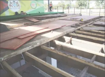  ??  ?? The floor of the VIP section of D’Urban Park was recently replaced ahead of the Republic anniversar­y flag-raising ceremony. Despite the more than $1 billion spent on the facility, critics have said poor work and substandar­d building materials have...