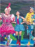  ??  ?? Michael De Rose as Sugarbum, Camille Eanga-Selenge as Dorothy, Matt Nethersole as Scarecrow in Ross Petty’s latest panto, The Wizard of Oz.