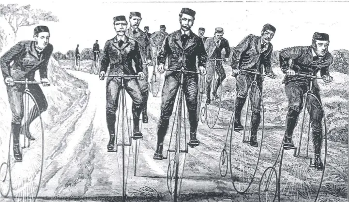 ??  ?? Members of the Melbourne Bicycle Club riding their Penny Farthings in the 1880s.