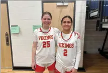  ?? ED MORRONE — MEDIANEWS GROUP ?? Perkiomen Valley’s Grace Miley (nine points), left, and Bella Bacani (12 points) led the charge to the PIAA quarterfin­als as the Vikings defeated Haverford 64-50in a second round game on Tuesday night.