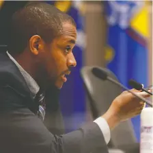  ?? GAVIN YOUNG ?? Lawyer and expert panel member Nyall Dabreo speaks in council chambers earlier this week during a committee hearing on racism.
