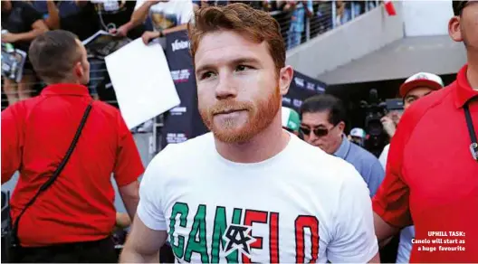  ?? Photo: TOM HOGAN/GOLDEN BOY PROMOTIONS ?? UPHILL TASK: Canelo will start as a huge favourite