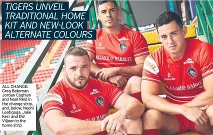  ??  ?? ALL CHANGE: Greg Bateman, Jordan Coghlan and Noel Reid in the change strip, and, below, Nephi Leatigaga, Jake Kerr and EW Viljoen in the home strip