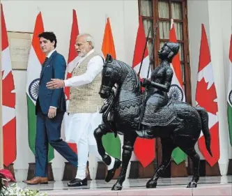  ?? SEAN KILPATRICK THE CANADIAN PRESS FILE PHOTO ?? Prime Minister Justin Trudeau meets with Prime Minister of India, Narendra Modi, at Hyderabad House in New Delhi last Friday.