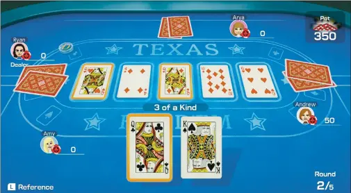  ?? NINTENDO ?? Texas hold ’em is one of several popular card games you’ll find in “Clubhouse Games: 51 Worldwide Classics.”