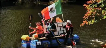  ??  ?? David Riordan, Monica Riordan, Adam Gayor, Fergus Delea and Fergus McNamara aboard ‘Trump’s Mexican Wall’.